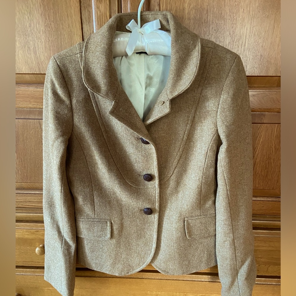 J Crew Bella Herringbone Jacket Blazer in Camel Sz 2  100% Wool